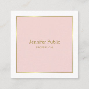 Carte De Visite Carré Gold Blush Rose Blanc Élégant Modèle moderne