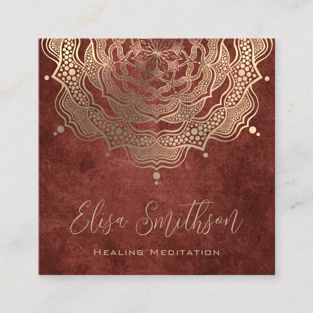 Carte De Visite Carré Gold Brown Mandala Yoga Guérison Méditation Nature (Devant)