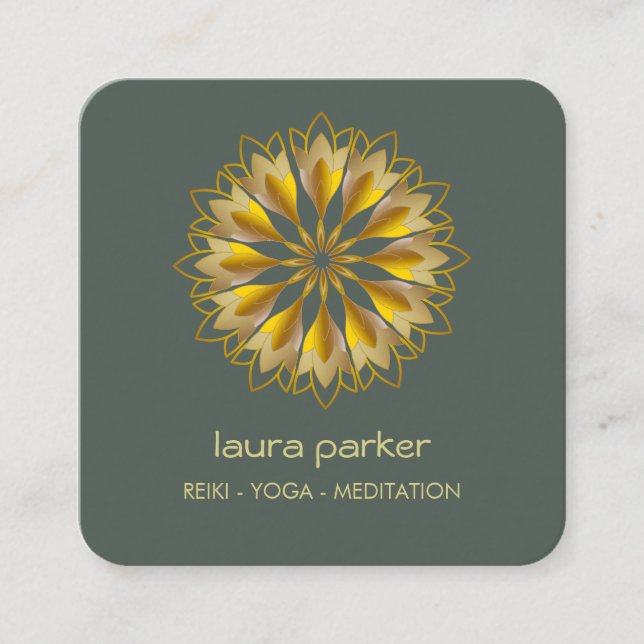 Carte De Visite Carré Gold Green Lotus Fleur Yoga Méditation holistique (Devant)