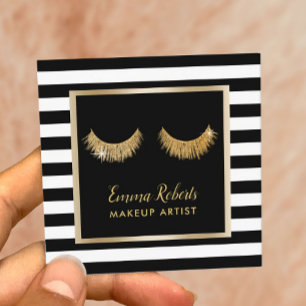Carte De Visite Carré Gold Lashes Artiste maquillage Moderne Black Strip