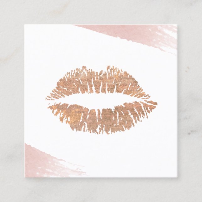 Carte De Visite Carré Gold Lips Aquarelle Brush Artiste maquillage (Devant)