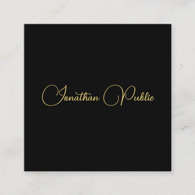 Carte De Visite Carré Gold Look Calligraphié Nom de script Simple Modèle (Devant)