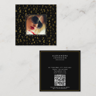 Carte De Visite Carré Gold Luxe Numéro Devise Influencer Photo