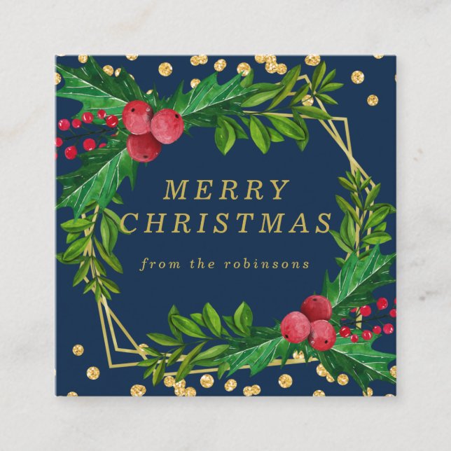 Carte De Visite Carré Gold Marine Famille Joyeux Noël Holly Parties scin (Devant)
