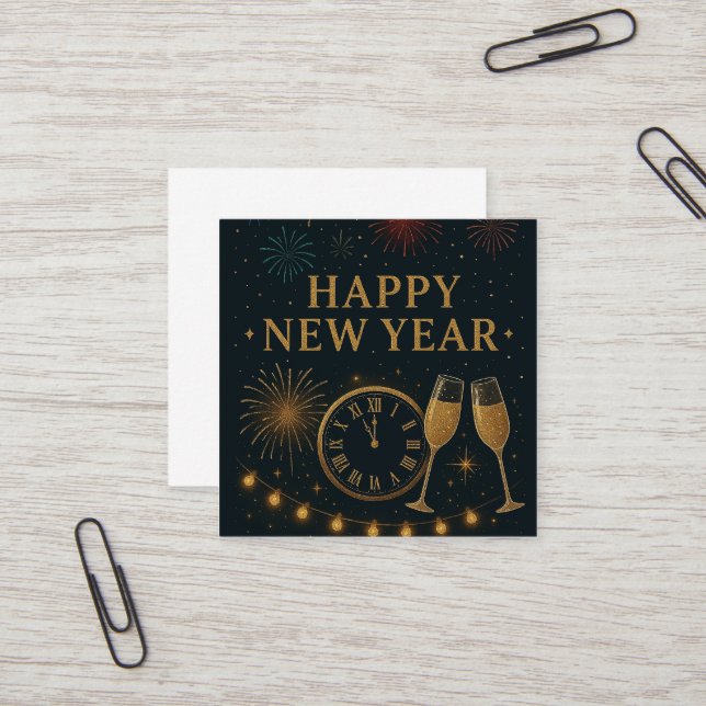 Carte De Visite Carré Gold New Year (Devant/Arrière en situation)