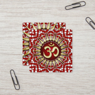 Carte De Visite Carré Gold OM Holistic Red White Mandala Carré