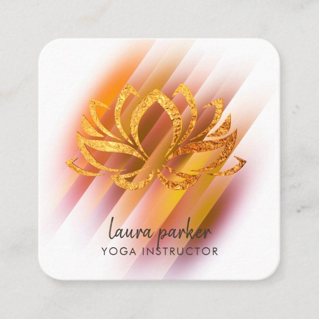 Carte De Visite Carré Gold Rose Lotus Fleur Yoga Instructeur Zen Art (Devant)