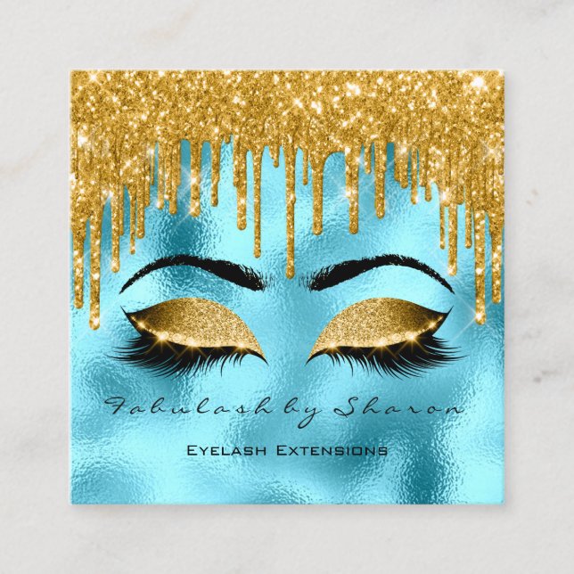 Carte De Visite Carré Gold Spark Artist Lashes Logo Bleu (Devant)