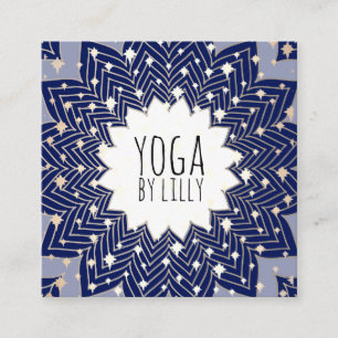 Carte De Visite Carré Gold Stars Blue Lotus Mandala Flower