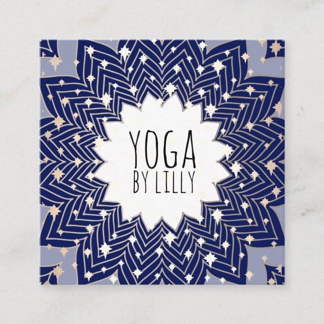 Carte De Visite Carré Gold Stars Blue Lotus Mandala Flower (Devant)