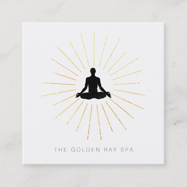 Carte De Visite Carré *~* Gold Sun Rays Man Meditation Yoga Pose (Devant)