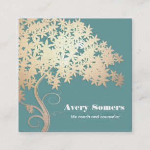 Carte De Visite Carré Gold Zen Tree Santé holistique et bien-être