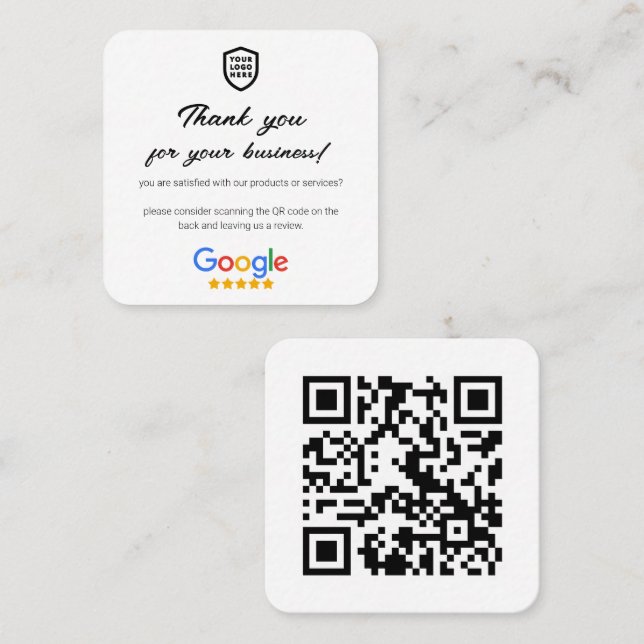 Carte De Visite Carré Google Avis | Business Review Link QR Code (Devant / Derrière)