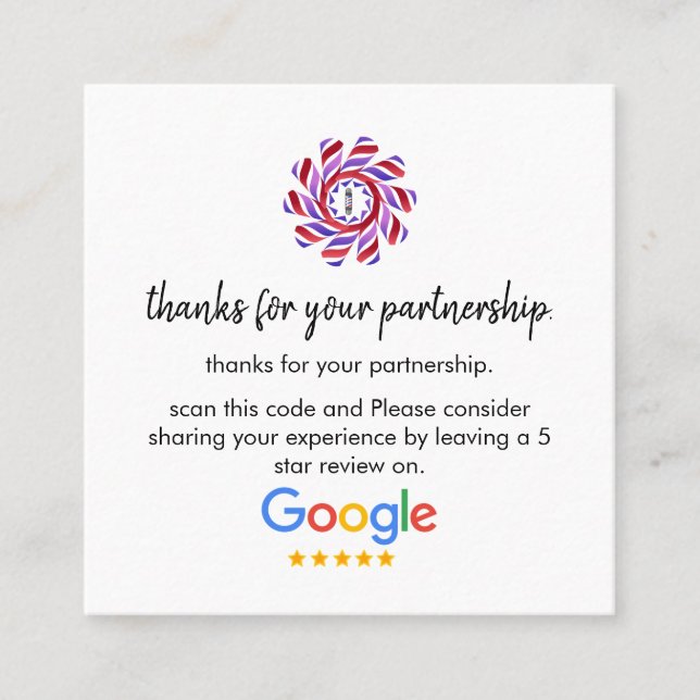 Carte De Visite Carré Google Avis | Business Review Link QR Code Squa (Devant)