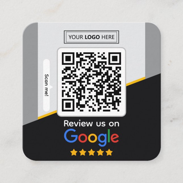 Carte De Visite Carré Google Avis | Code QR de lien d'avis d'entreprise (Devant)