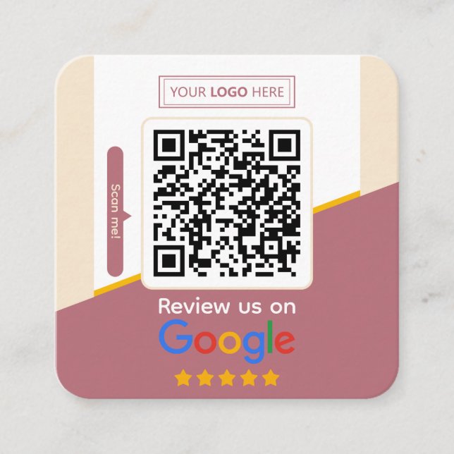 Carte De Visite Carré Google Avis | Code QR de lien de révision d'entrep (Devant)