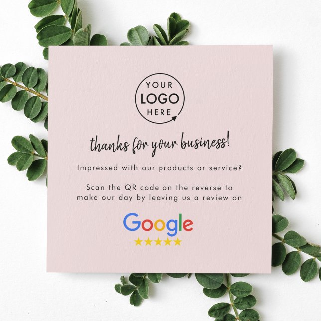 Carte De Visite Carré Google Avis | Revue de l'entreprise Nous roux rose (Google Review interactive QR code cards branded with your company logo.)