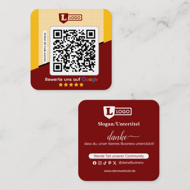 Carte De Visite Carré Google Bewertungskarte mit QR code Business Card  (Devant / Derrière)