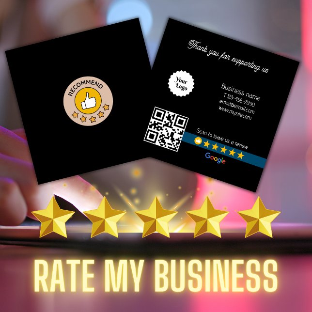 Carte De Visite Carré Google Review My Business Black Qr Code Link (Google Review My Business Black Qr Code Link Square Business Card)
