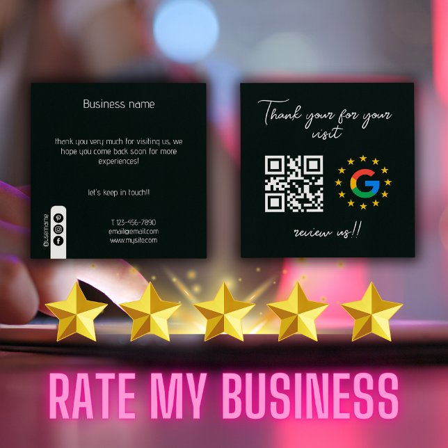 Carte De Visite Carré Google Review My Business Merci Qr Code (Google Review My Business Thank You Qr Code Square Business Card)