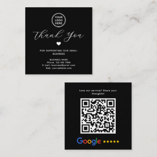 Carte De Visite Carré Google Review QR Code Merci Black Modern