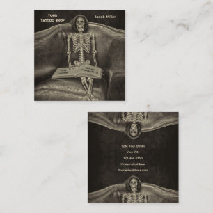 Carte De Visite Carré Gothique Vintage Sepia Skeleton Tattoo Shop