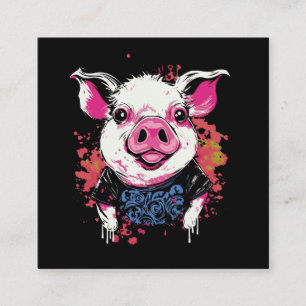 Carte De Visite Carré Graffiti de cochon hipsta à la mode imprimable de