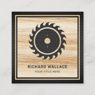 Carte De Visite Carré Grain de bois Cercle noir Saw Handyman Carpenter