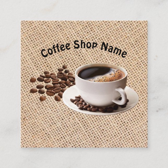 Carte De Visite Carré Grains de café de café de burlap (Devant)