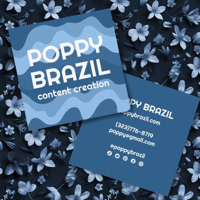 Carte De Visite Carré GRAND BOLD RETRO Curvy Wavy Stripes Cool Bleu (Créateur téléchargé)