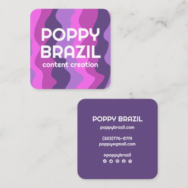 Carte De Visite Carré GRANDE BOLD RETRO Curvy Wavy Stripes violet rose (Devant / Derrière)