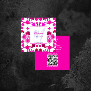 Carte De Visite Carré Gras coloré unique rose modèle qr