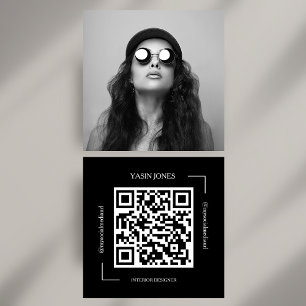 Carte De Visite Carré Gras noir et blanc QR Code Photo sociale
