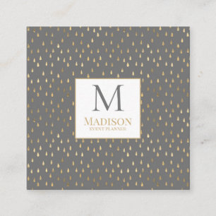 Carte De Visite Carré Gray Gold Raindrop Moderne Monogramme tendance