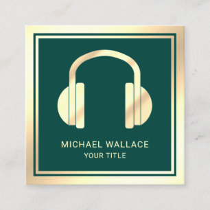 Carte De Visite Carré Green Faux Gold Foil Headphones Music DJ