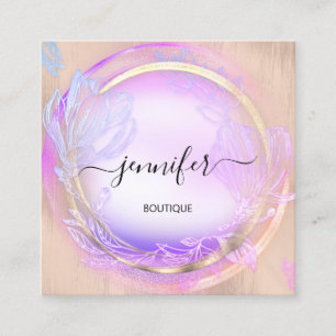 Carte De Visite Carré Green Floral QRCode Professional Boutique Beautiqu