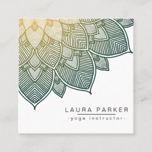 Carte De Visite Carré Green Lotus Mandala Yoga Instructeur Holistic