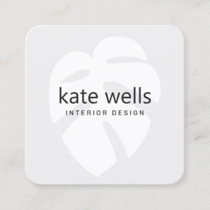 Carte De Visite Carré Gris Monstera Tropical Leaf Logo Designer d'intéri