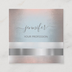 Carte De Visite Carré Gris Smoky Blue Roses Stripes Professionnel