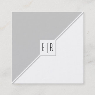 Carte De Visite Carré Gris, triangles blancs et monogramme moderne