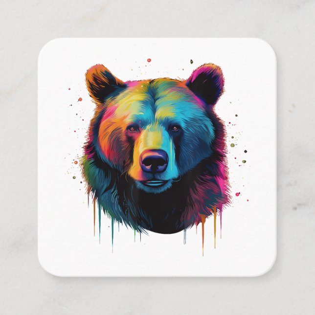 Carte De Visite Carré Grizzly Oear Amateurs Pop Art Big Grizzly Ours (Devant)
