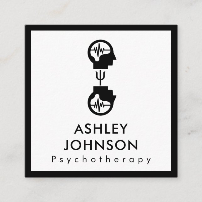 Carte De Visite Carré Gros Noir & Blanc Psychothérapie Thérapeutique Cer (Devant)