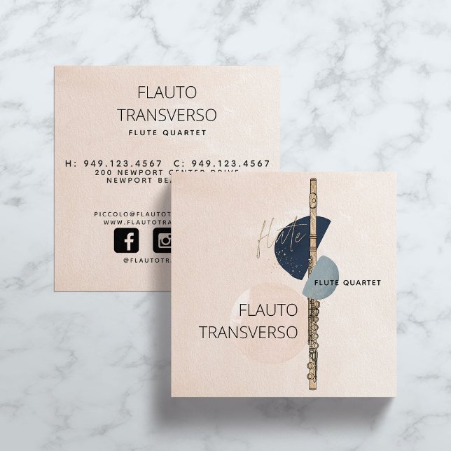 Carte De Visite Carré Groupe de Flûte Abstrait moderne Blush & Navy Soci (Créateur téléchargé)