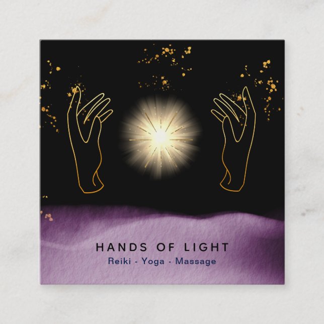 Carte De Visite Carré *~* Guérison cosmique Mains Étoiles de l'énergie U (Devant)
