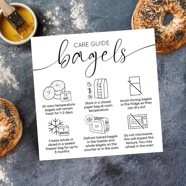 Carte De Visite Carré Guide d'instructions pour l'entretien des Bagages  (Minimalist modern bagels care instructions cards with care icons, elegant script font)