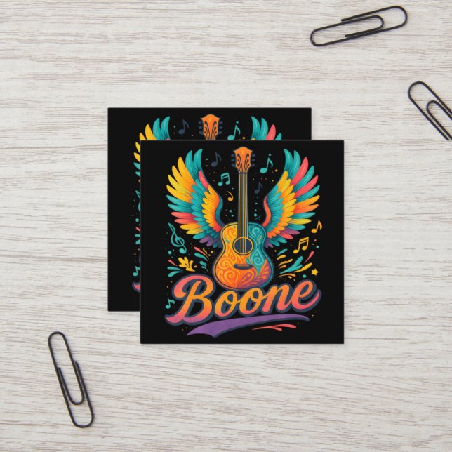Carte De Visite Carré Guitare Boone (Devant/Arrière en situation)