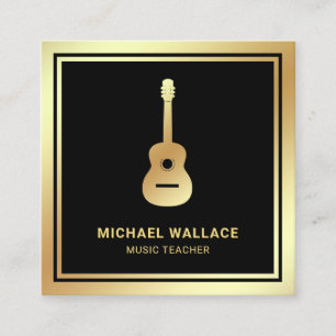 Carte De Visite Carré Guitariste de la guitare Black Gold Foil