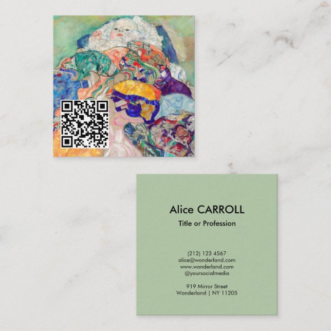 Carte De Visite Carré Gustav Klimt - Bébé / Berceau - Code QR (Devant / Derrière)