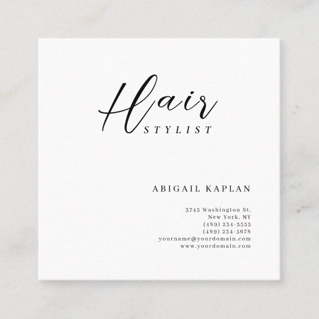 Carte De Visite Carré Hair Stylist Modern Minimalist Elegant Plain (Devant)
