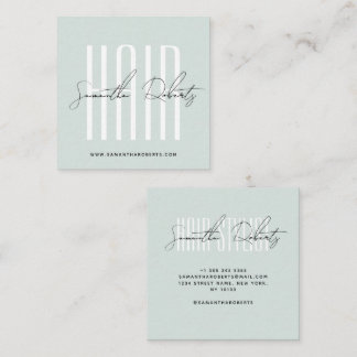 Carte De Visite Carré Hair stylist modern typography script blue